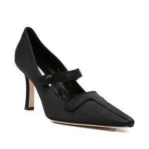 Manolo Blahnik Black Satin Mary Jane Pointed Pump